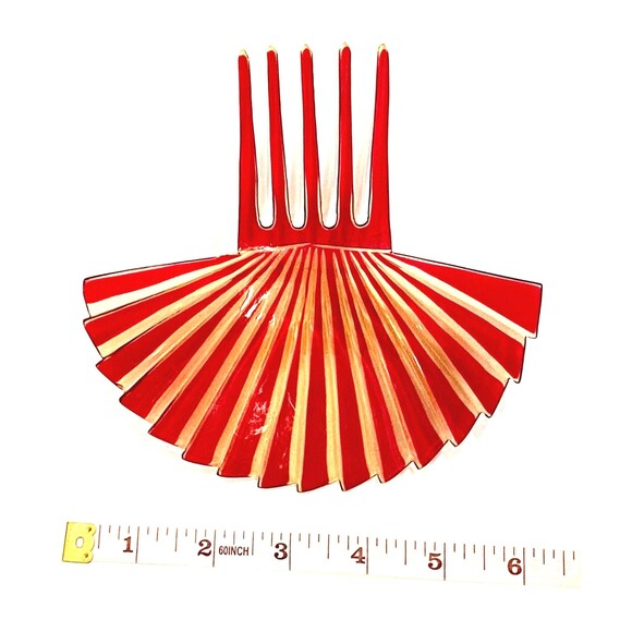 Vintage Art Deco Celluloid Hair Comb Red Curved Fan Design Peineta Peinecillo main image 4